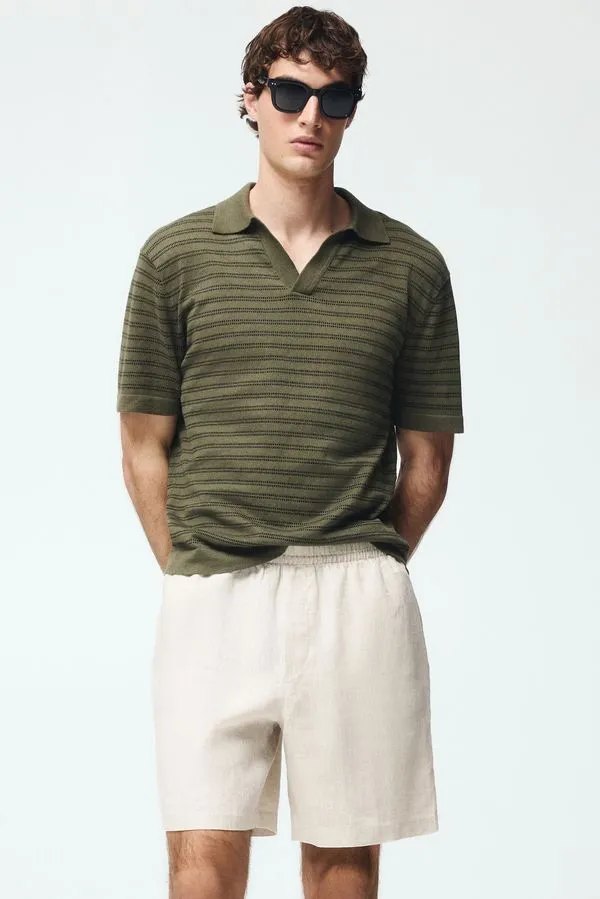 El short de lino con polo tejido