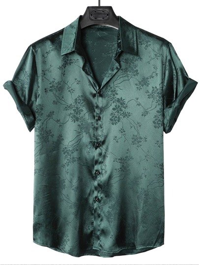 Camisa satén jacquard floral